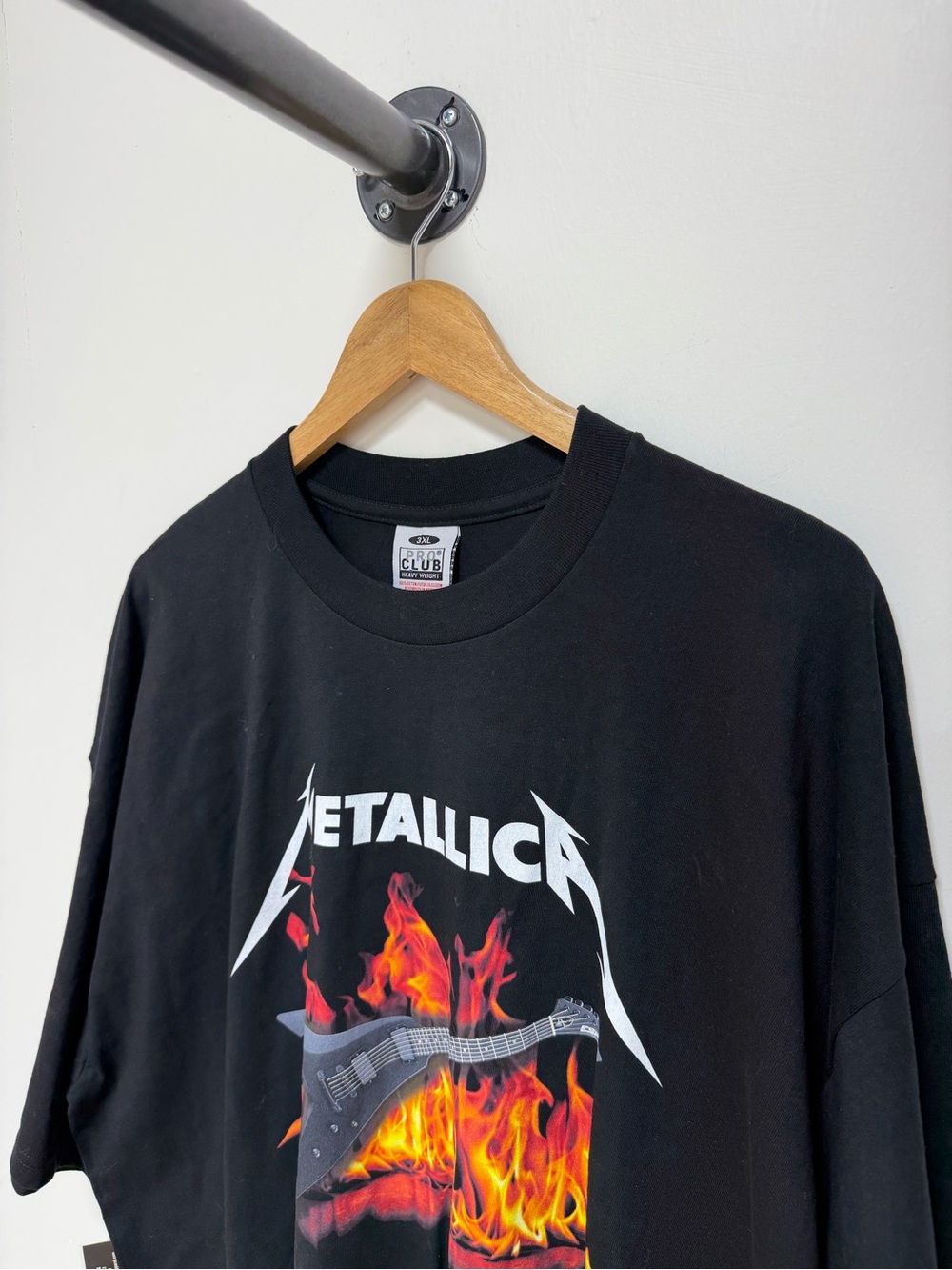 Metallica Flaming Guitar T Shirt Men’s 3XL Pro Club Heavyweight Black Metal Band